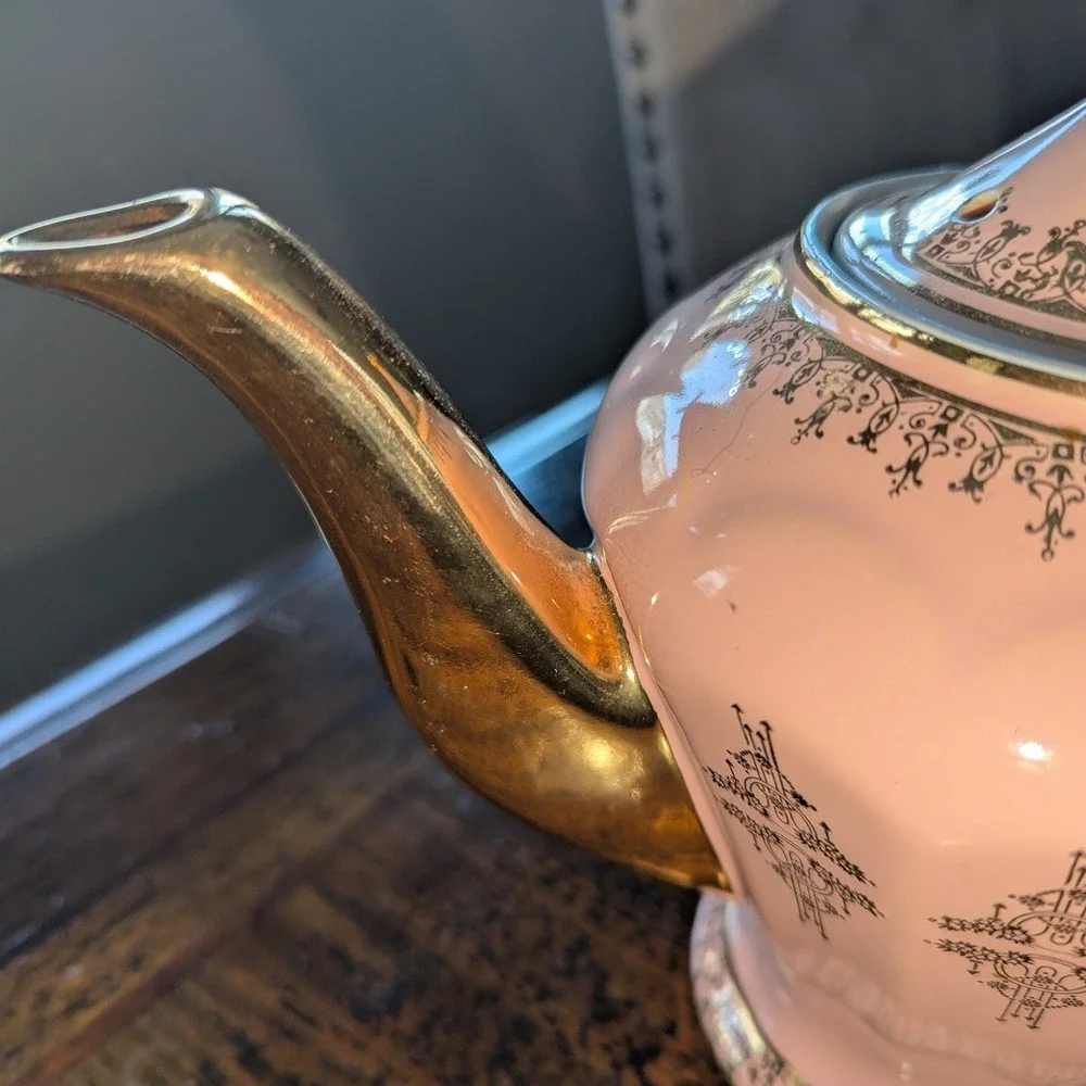 Antique Hall China Pink Gold Radiance Albany Teapot 6 Cup Excellent Condition - Picture 6 of 7